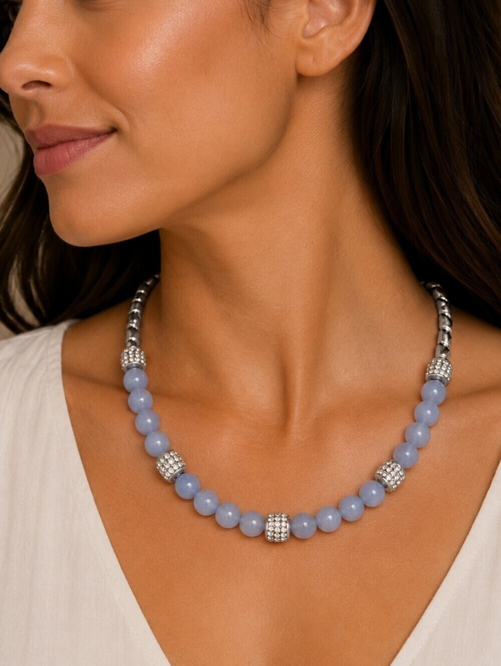 BRIGHTON Blue Agate Crystal Beaded Meridian Necklace